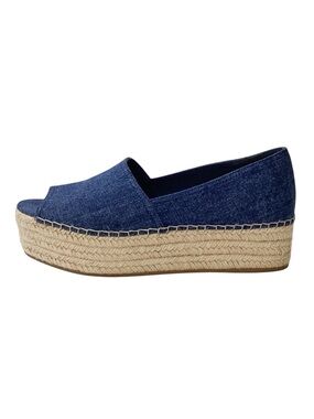 Miu Miu Blue Denim Platform Espadrille Sandals Sz 39.5 Peep Toe Designer